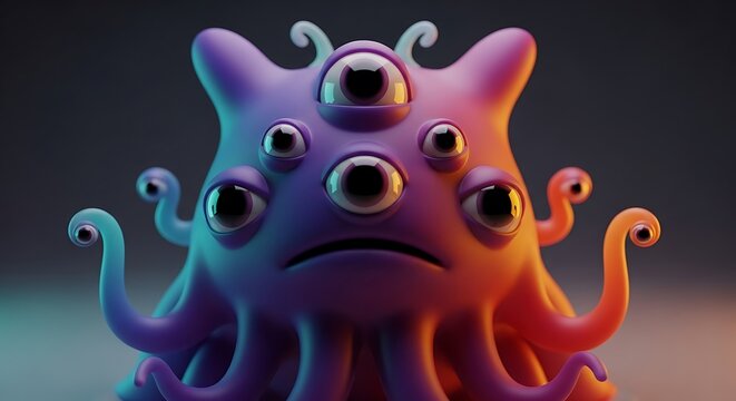 Colorful alien with multiple eyes in a surreal style, perfect for quirky branding or eye-catching designs with a splash of vibrant futuristic imagination
