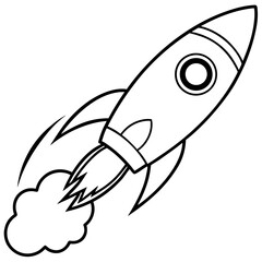 Obraz premium Cartoon rocket ship launching with smoke trail