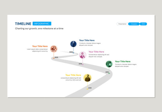 Curve Timeline Infographic Template for Milestone Roadmap for Company History and Growth