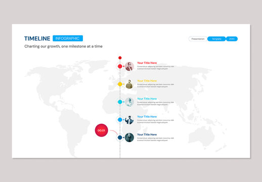 World Map Business Development Timeline Infographic Presentation Slide