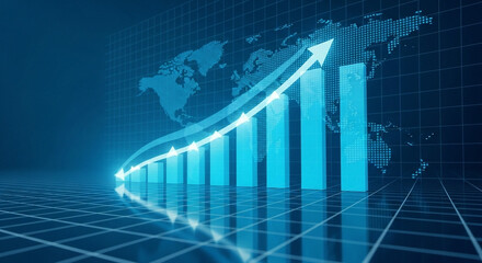 Global financial growth and success concept with rising bars and upward arrow