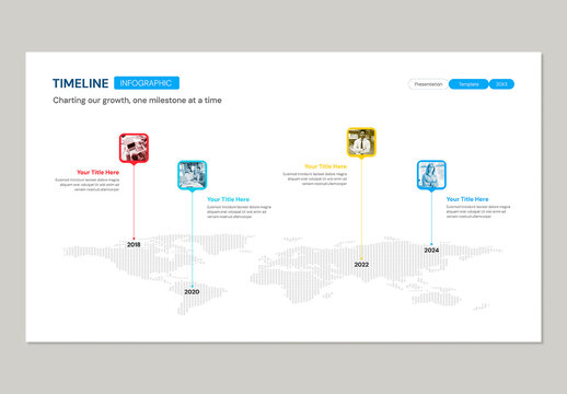 Global Business Growth Timeline Infographic Template with World Map Illustration