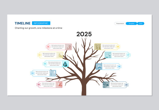 Business Growth Tree Timeline Infographic with 9 Steps Milestones Diagram