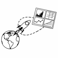 Rocket launching from earth towards business growth charts