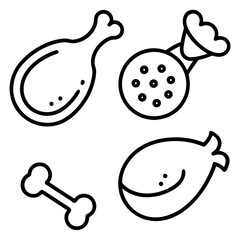 Simple outline icons of dog treats and food items