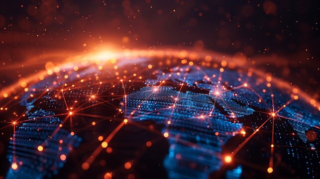 A glowing globe with interconnected lines and dots representing a network view - Powered by Adobe