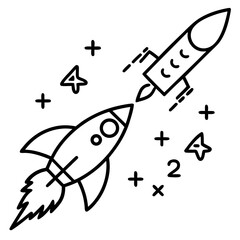 Two cartoon rockets launching into a starry space