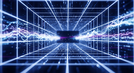 Futuristic Neon Tech Grid Background With Holographic Glow