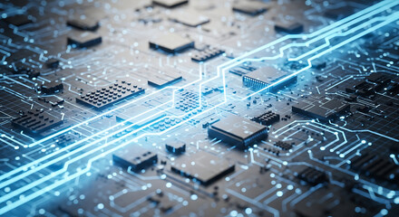 Futuristic Technology Background With Blue Digital Circuit Design