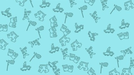 animated summer holiday icon seamless pattern with blue background suitable for childrens book illustrations, websites, and educational materials. Bright, playful, vibrant. - Powered by Adobe