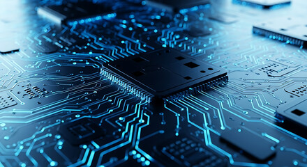 Futuristic Technology Background With Blue Digital Circuit Design