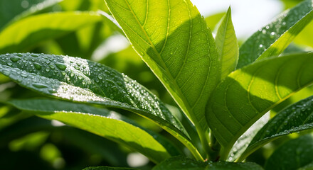 Green Tropical Foliage Background With Natural Light And Depth