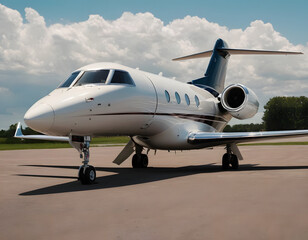 Obraz premium Close-up of a business jet parked outside, personal jet parked on ground