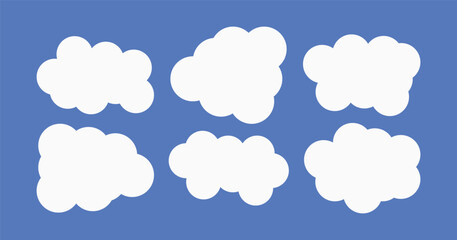 Set of Six Simple Cartoon Cloud Shapes for Weather Forecasts and Cute Sky Backgrounds