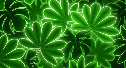 Artistic Tropical Foliage Pattern With Vivid Green Shades