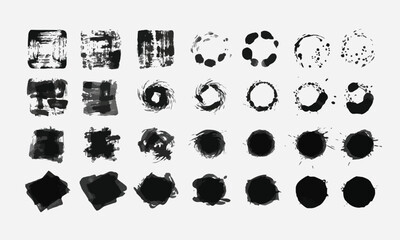 Dynamic assortment of distressed ink splatters, artistic paint strokes, and unique graphic grunge textures for modern design and creative backgrounds