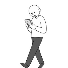 Person engrossed in a smartphone while walking, looking down at the device with a concerned expression
