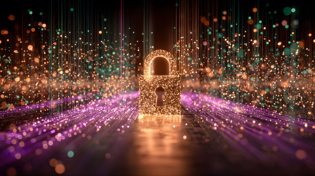 Glowing Digital Lock with Data Particles in Cyberspace