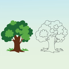Realistic Tree Vector Line Art Illustration