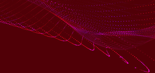 Futuristic dot wave. Abstract digital particle wave. Technology background. Colored musical wave. Light background. Digital background with smooth, wavy curves. 3D vector illustration