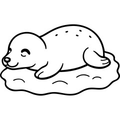 Cute cartoon seal resting on a rock illustration