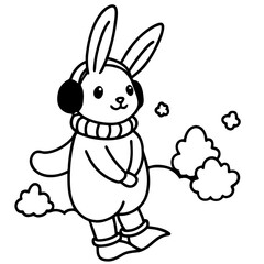 Cute winter bunny wearing ear muffs and scarf