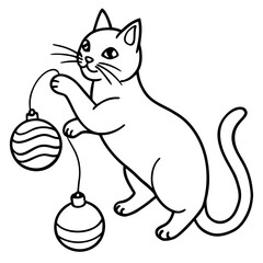 Playful cat batting at christmas ornaments