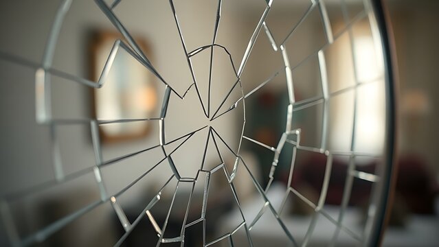 tennessine. Cracked mirror with a distorted reflection and broken surface texture. wellbeing guides, coaching materials, designed for coaching and self-improvement content, used by account managers.