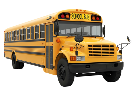 Classic Yellow School Bus for Student Transportation with Isolated Background