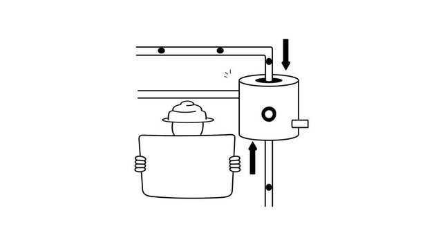Conveyor line system with boxes on tiered shelves, ready to use animated vector