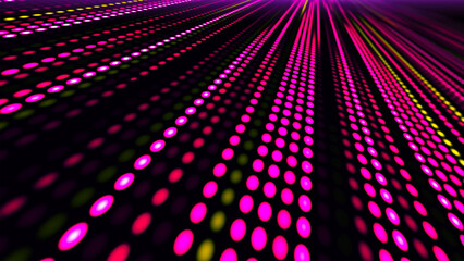 Digital flow. Light dynamics and pixel energy. The illustration shows a bright LED panel where bright multi-colored stripes create the effect of movement and energy. Vector illustration.