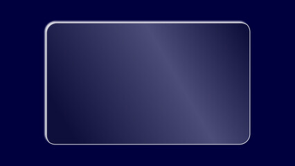 Realistic transparent crystal glass plate with light reflection. Rectangular shiny clear futuristic liquid glass panel with glare for app and web uses isolated on dark blue Bg. Vector illustration.