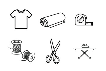 "Sewing and Tailoring Line Icon Set - Garment Manufacturing Tools Collection"