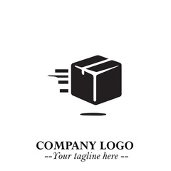 Box Moving Fast Symbol in Black on the White Background with Dynamic Delivery Design
