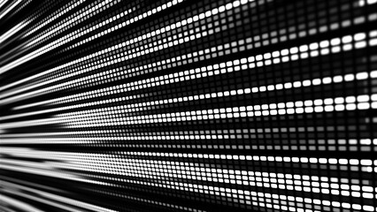 The illustration shows a bright LED or pixel panel, where bright stripes of white and black create an effect of movement and energy. Digital flow. The dynamics of light and the energy of pixels.