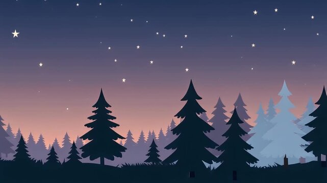 Night Sky with Stars Over Pine Forest Landscape.
