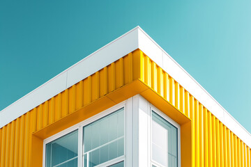 building, architecture, modern, contemporary, geometric, colorful, yellow, blue, turquoise, exterior, facade, structure, design, minimalist, clean, simple, bold, striking, vibrant, bright, urban, city
