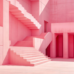 Abstract pink stairs modern minimalist architecture geometric interior design contemporary aesthetic pastel coral staircase elegant building structure