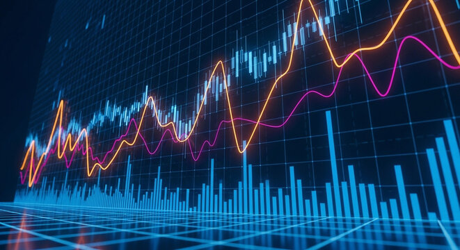 Abstract financial stock market graph with rising trends and data visualization