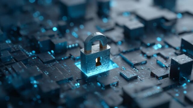 Digital security lock on circuit board highlighting cybersecurity in technology - Powered by Adobe