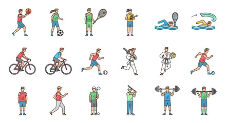 Diverse sports and activities icons representing healthy lifestyle choices and physical fitness
