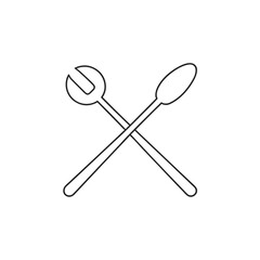 Wrench and spoon crossed line art vector icon illustration design