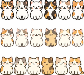 Fototapeta premium Playful Cat Line Art Vector Minimal Flat Illustration of Smiling Cartoon Cats