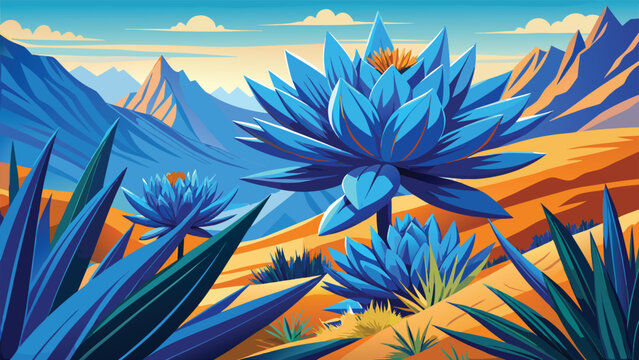 Blue puya berteroni plant illustration