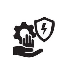 Protecting Technology Shield, Gear, and Hand Icon Representing Cybersecurity and Data Security