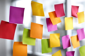 Vibrant Ideas on Display: A collection of colorful sticky notes floating against a soft background, suggesting inspiration, organization, and a multitude of concepts.