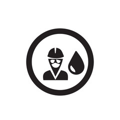 Industrial Safety Icon Worker with Goggles and Hard Hat Near Oil Drop in Circle