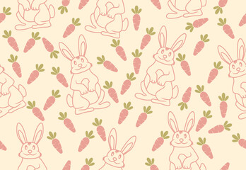 rabbit seamless pattern vector illustration pastel color with vintage style plant ornament in hand drawing
