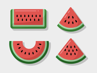 A vibrant, cartoon-like illustration of watermelon slices and a whole watermelon showcasing juicy red flesh, seeds, and fresh green rind creating a fun, summery vibe.