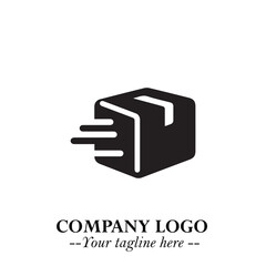 Box Moving Fast Symbol in Black on the White Background with Dynamic Delivery Design